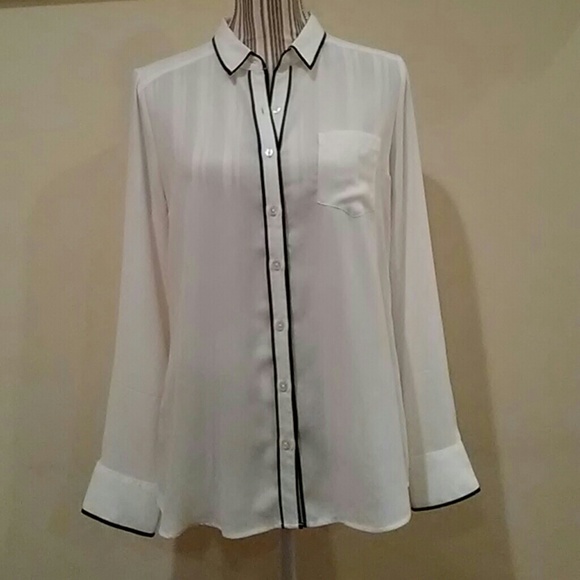 Express Tops - Express Off White Dress Shirt with Black Piping
